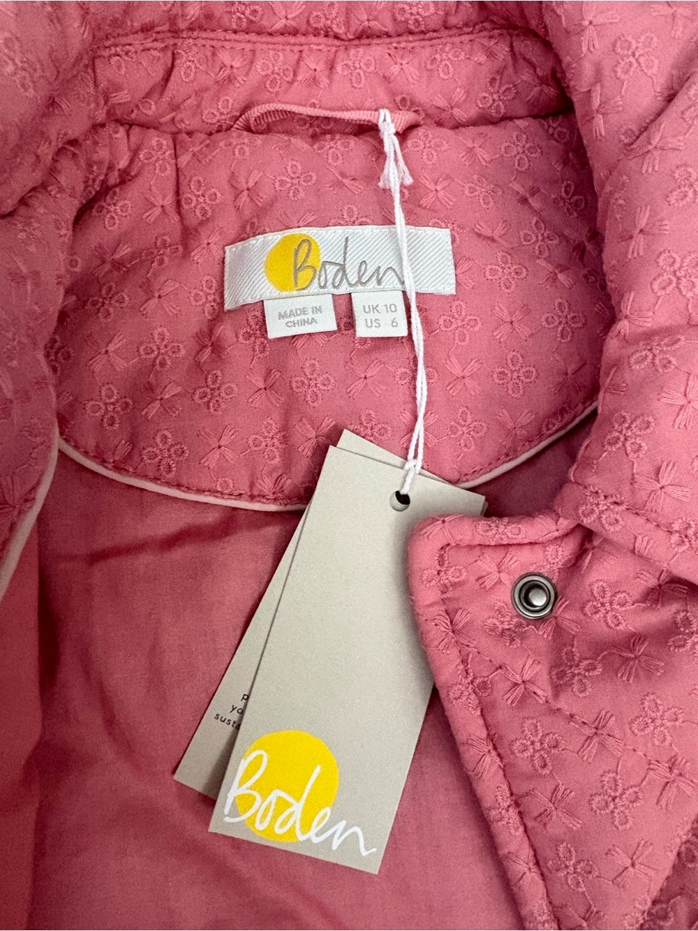 Boden Pink Quilted Snap-Front Puffer Jacket - Picture 2 of 3